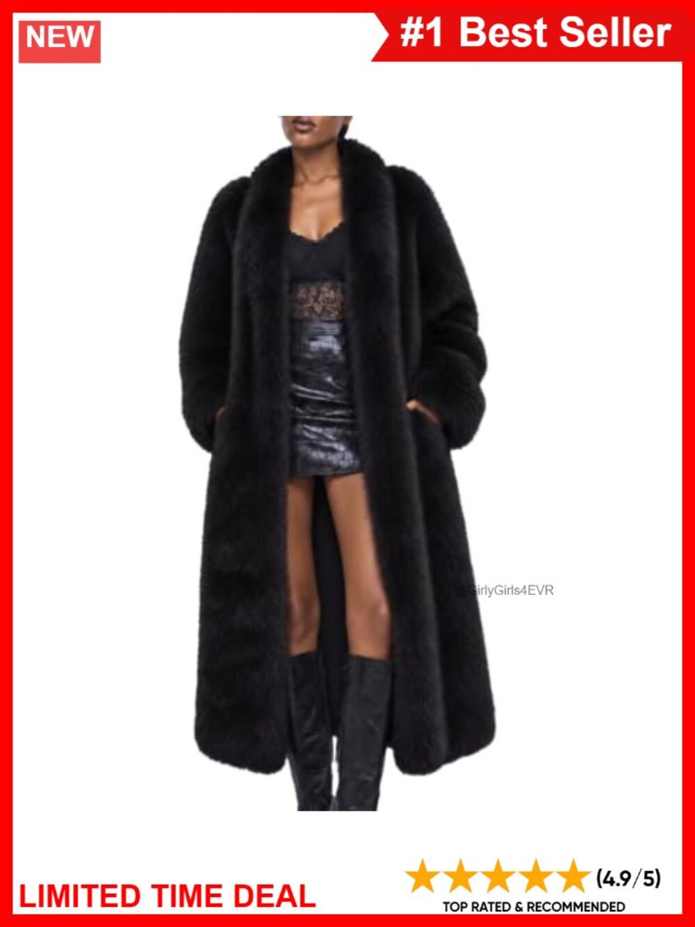 Faux Fur Coat Long Knee Length Open Front Warm Overcoat